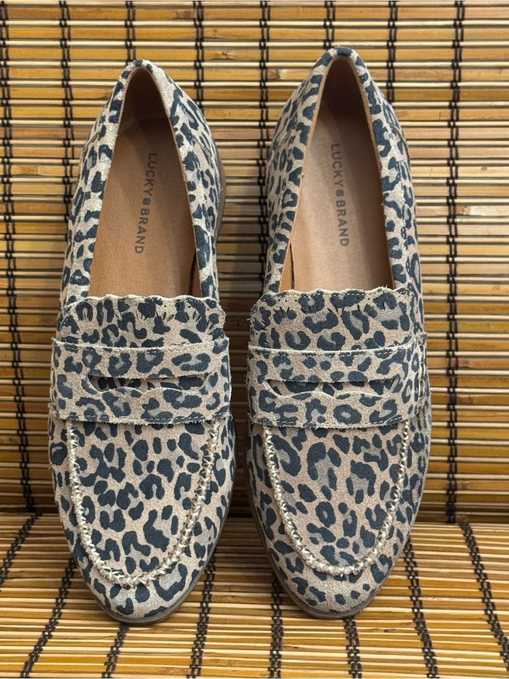 Lucky Brand Suede Leopard Print Classic Penny Loafers